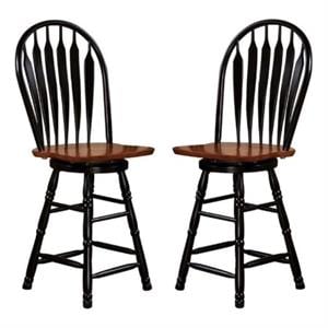 Home Square 24&quot Swivel Wood Counter Stool in Antique Black & Cherry - Set of 2
