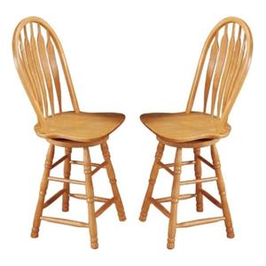 Home Square 24&quot Swivel Wood Barstool & Counter Stool in Oak - Set of 2