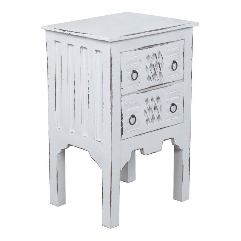 Home Square Transitional Wood End Table in Whitewashed & Antique Iron - Set of 2