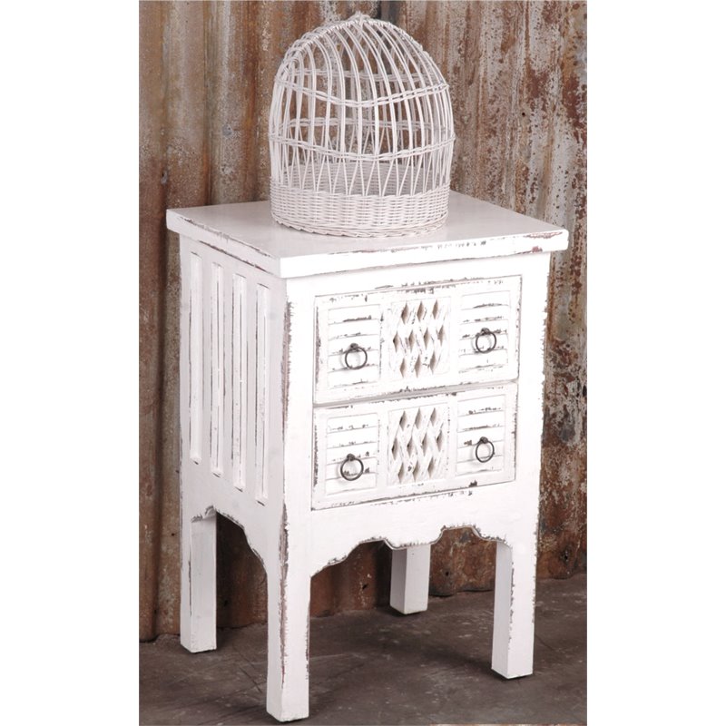 Home Square Transitional Wood End Table in Whitewashed & Antique Iron - Set of 2