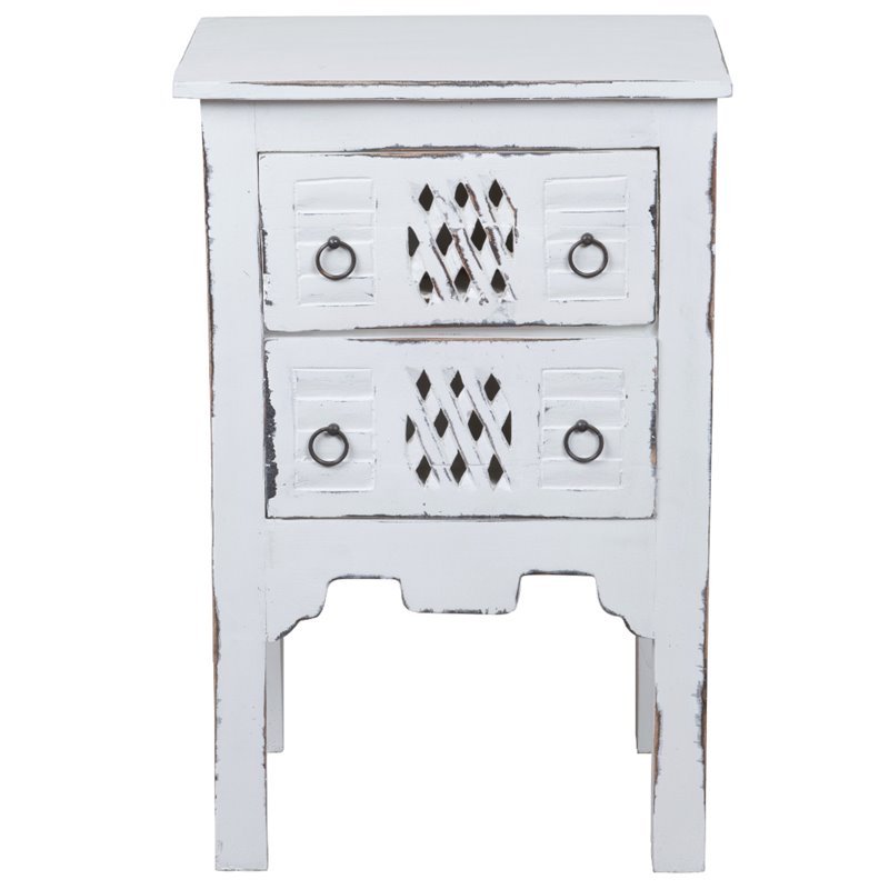 Home Square Transitional Wood End Table in Whitewashed & Antique Iron - Set of 2