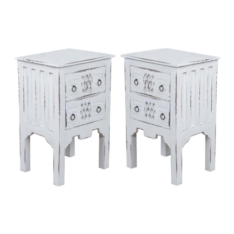Home Square Transitional Wood End Table in Whitewashed & Antique Iron - Set of 2