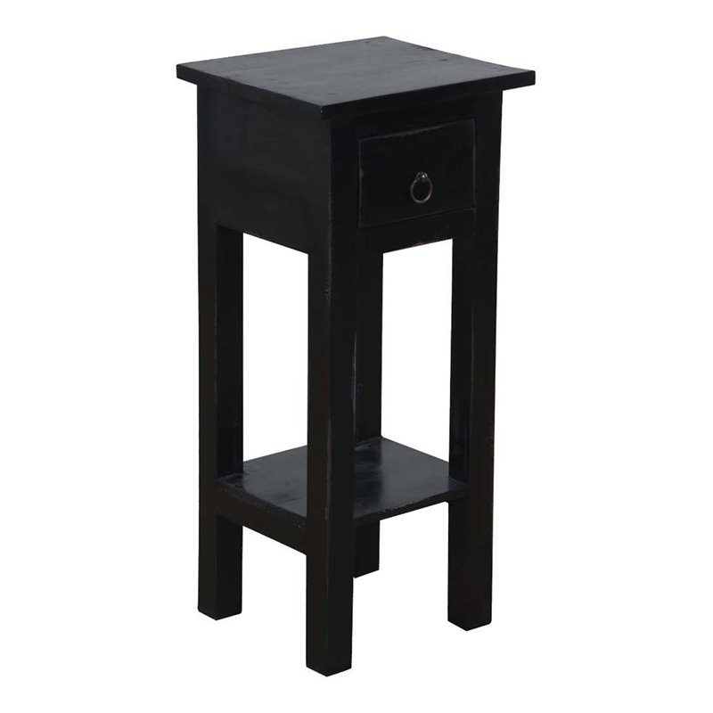 Home Square Narrow Wood Side Table in Distressed Antique Black - Set of 2