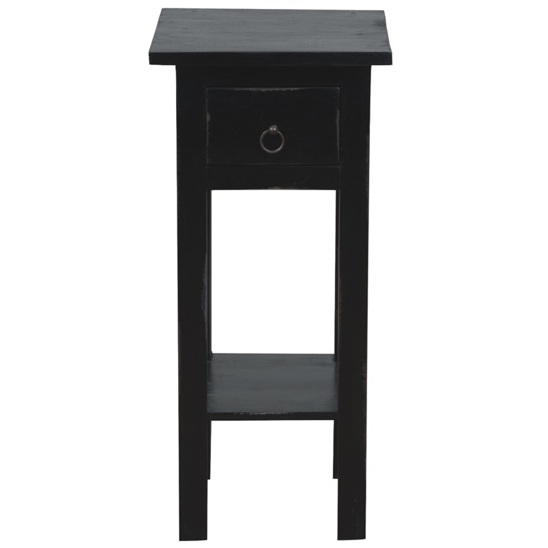 Home Square Narrow Wood Side Table in Distressed Antique Black - Set of 2