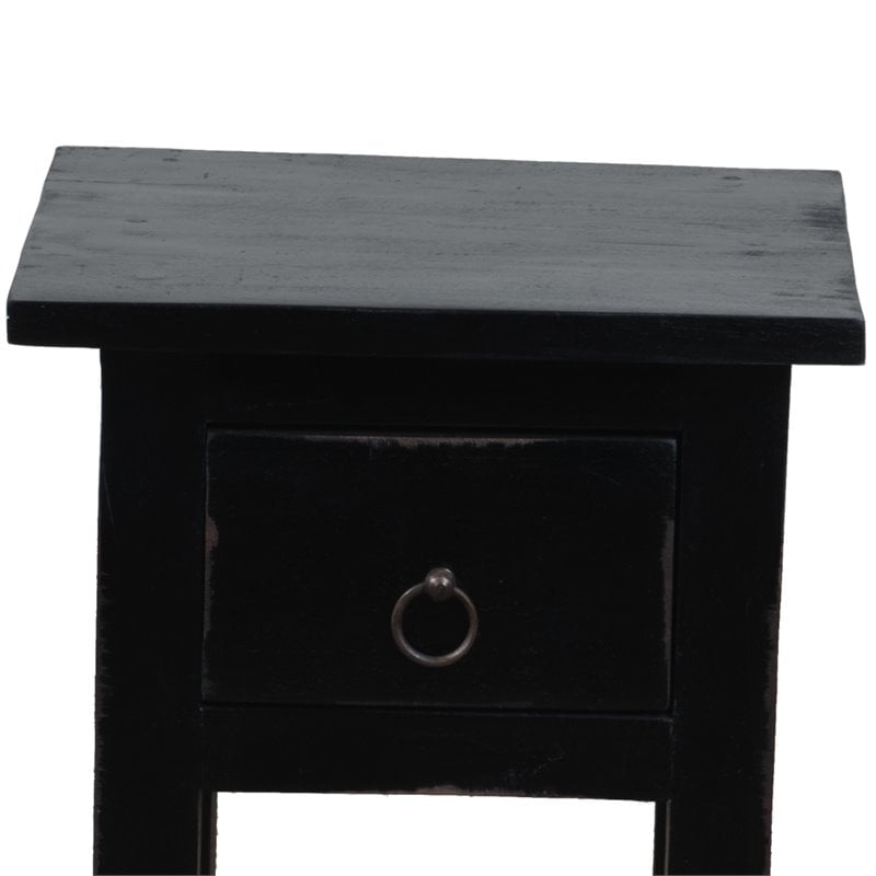 Home Square Narrow Wood Side Table in Distressed Antique Black - Set of 2