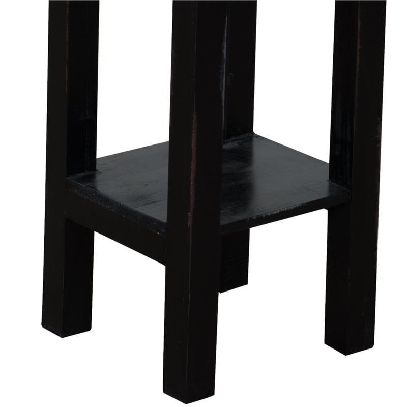 Home Square Narrow Wood Side Table in Distressed Antique Black - Set of 2