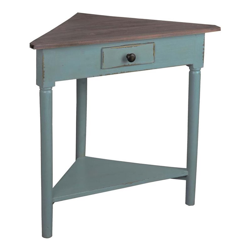 Home Square Wood Corner Table in Distressed Beach Blue & Raftwood - Set of 2