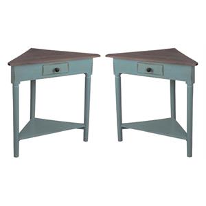 Home Square Wood Corner Table in Distressed Beach Blue & Raftwood - Set of 2