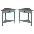 Home Square Wood Corner Table in Distressed Beach Blue & Raftwood - Set of 2
