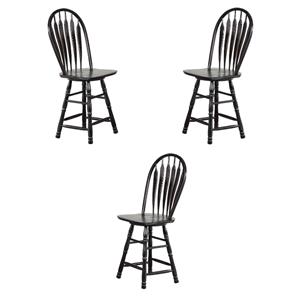 Home Square 24&quot Swivel Wood Counter Stool in Antique Black - Set of 3