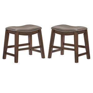Home Square 18&quot Faux Leather Saddle Dining Stool in Gray - Set of 2