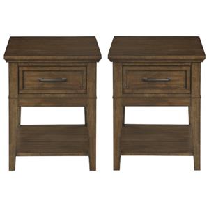 Home Square Wood 1 Drawer End Table in Brown Finish - Set of 2