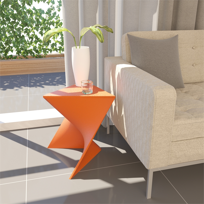Home Square Modern Plastic Triangle End Table in Orange - Set of 2
