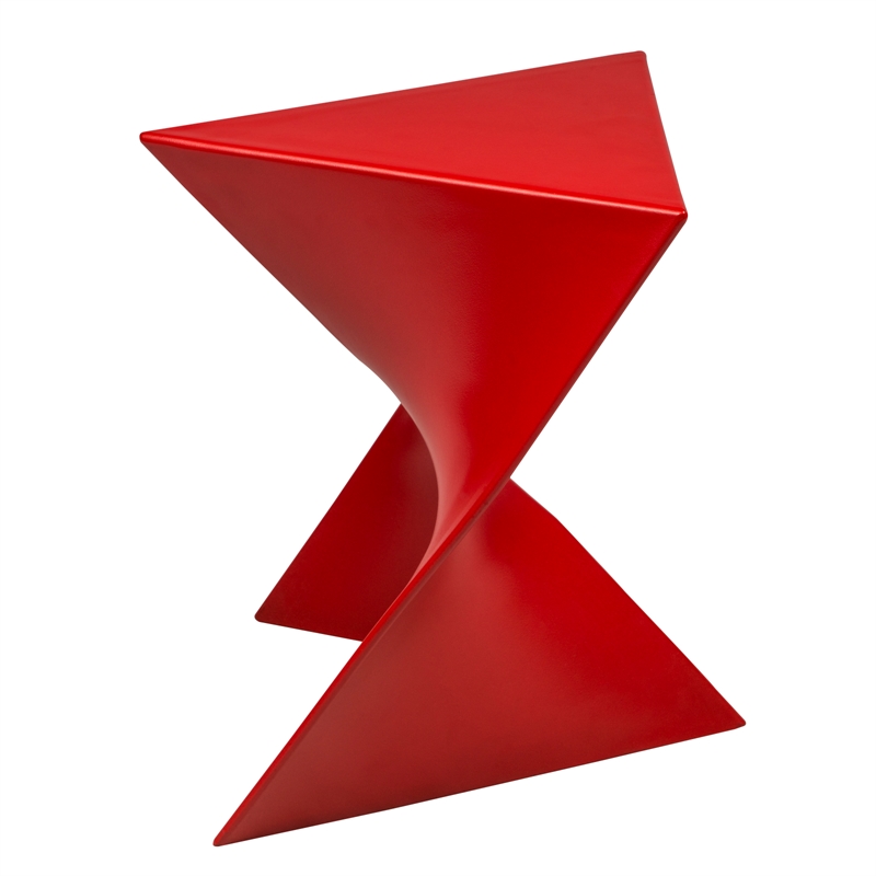 Home Square Modern Plastic Triangle End Table in Red - Set of 2