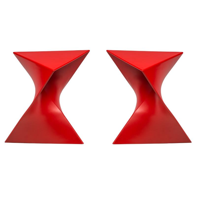 Home Square Modern Plastic Triangle End Table in Red - Set of 2