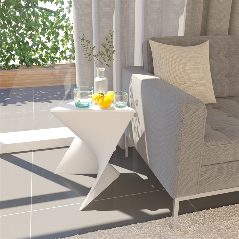 Home Square Modern Plastic Triangle End Table in White - Set of 2
