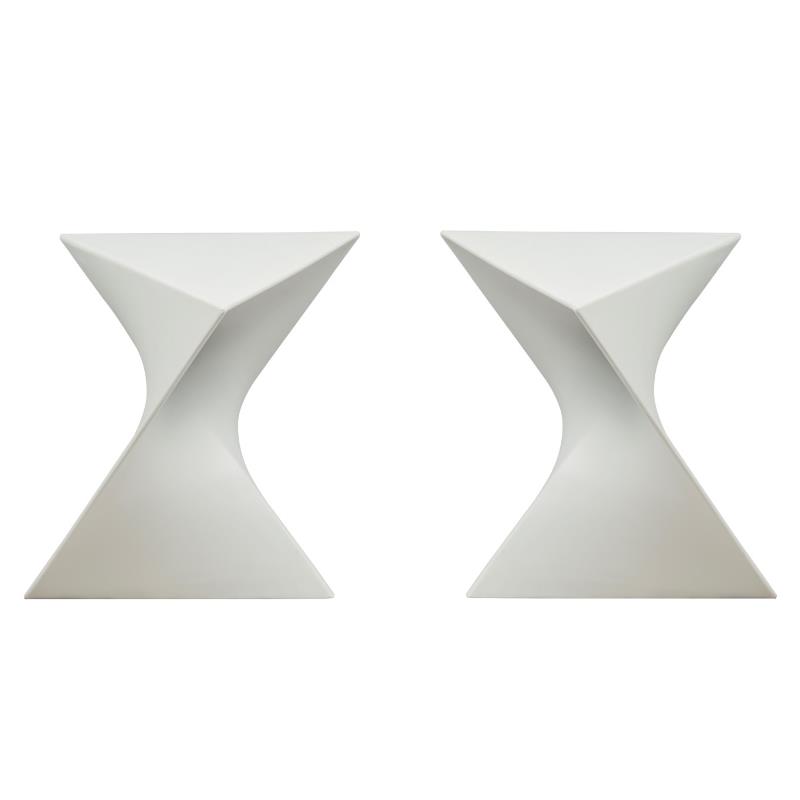 Home Square Modern Plastic Triangle End Table in White - Set of 2