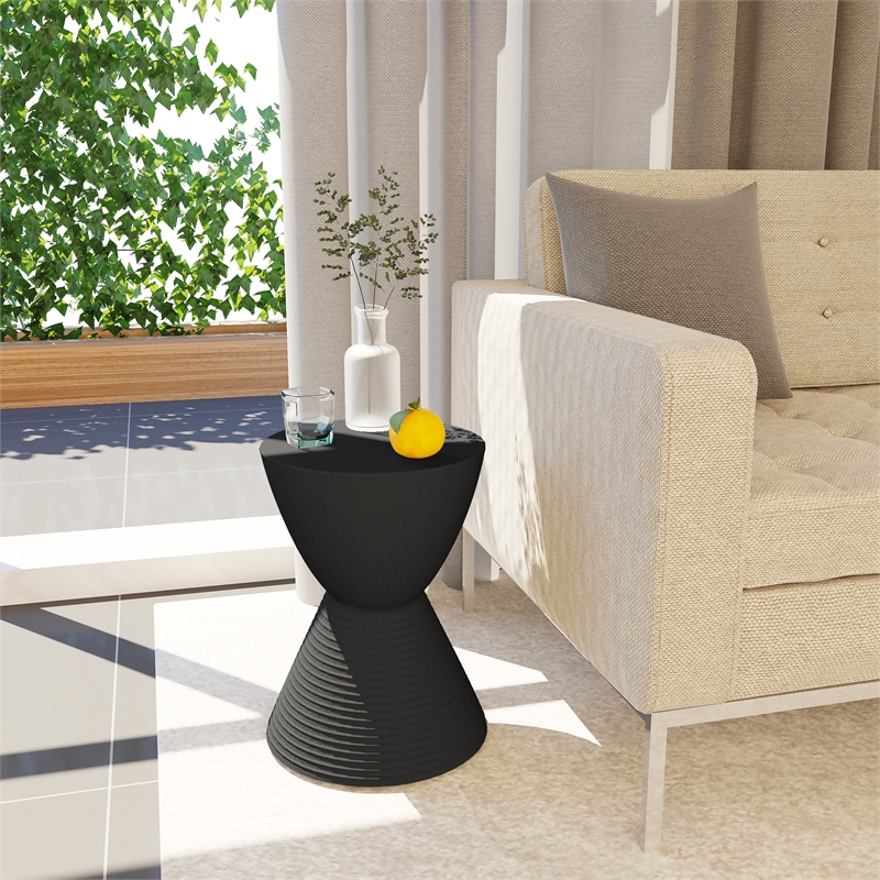 Home Square Modern Plastic Ribbed Round End Table in Black - Set of 2