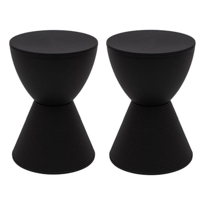 Home Square Modern Plastic Ribbed Round End Table in Black - Set of 2