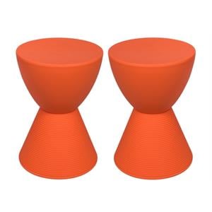 Home Square Modern Plastic Ribbed Round End Table in Orange - Set of 2