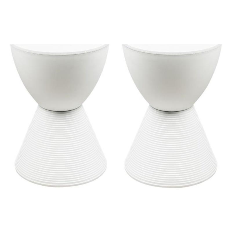 Home Square Modern Plastic Ribbed Round End Table in White - Set of 2