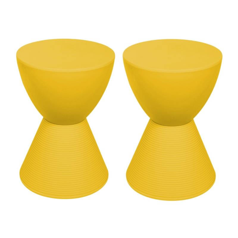 Home Square Modern Plastic Ribbed Round End Table in Yellow - Set of 2