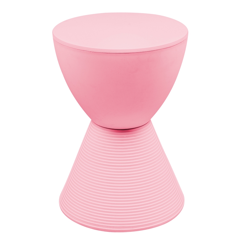 Home Square Modern Plastic Ribbed Round End Table in Pink - Set of 2