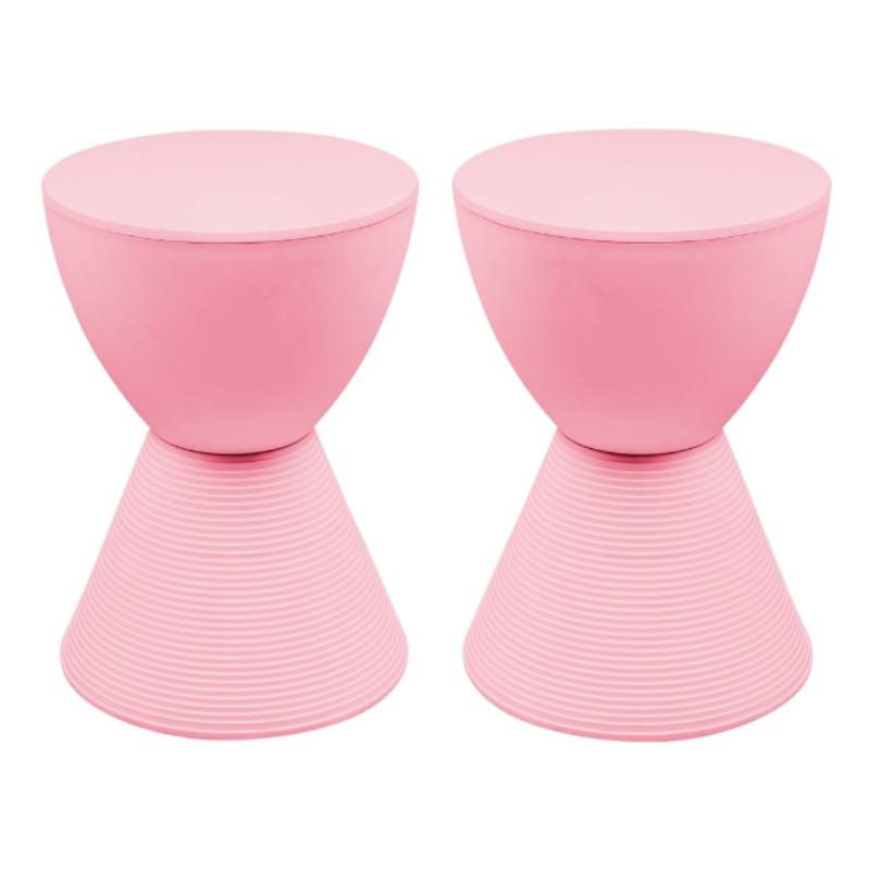 Home Square Modern Plastic Ribbed Round End Table in Pink - Set of 2