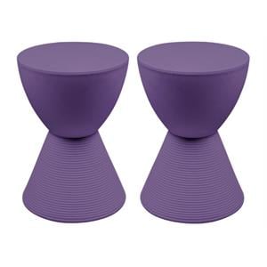 Home Square Modern Plastic Ribbed Round End Table in Purple - Set of 2