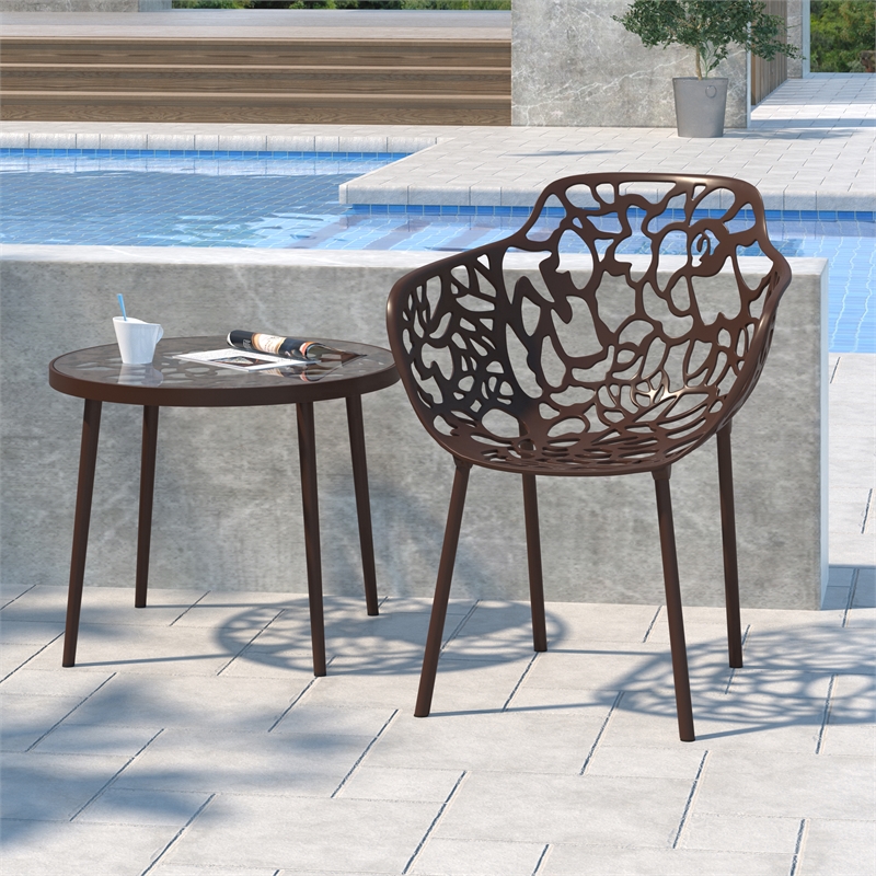 Home Square Modern Glass Top Aluminum Base End Table in Brown - Set of 2