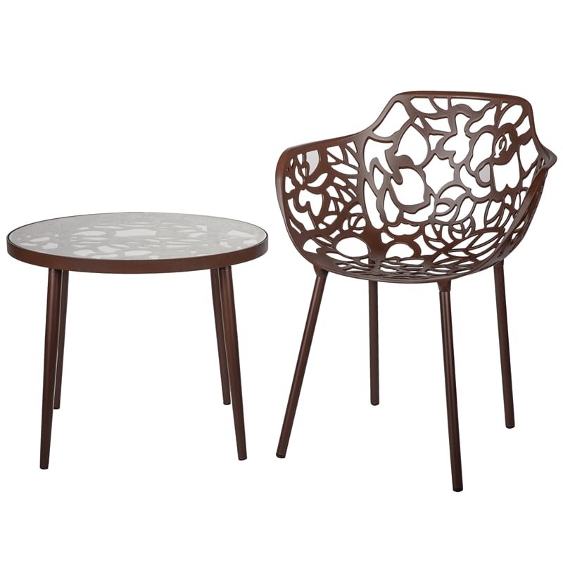 Home Square Modern Glass Top Aluminum Base End Table in Brown - Set of 2