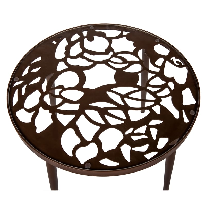 Home Square Modern Glass Top Aluminum Base End Table in Brown - Set of 2