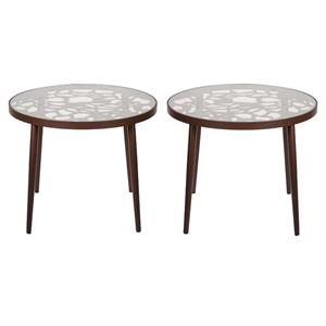 Home Square Modern Glass Top Aluminum Base End Table in Brown - Set of 2