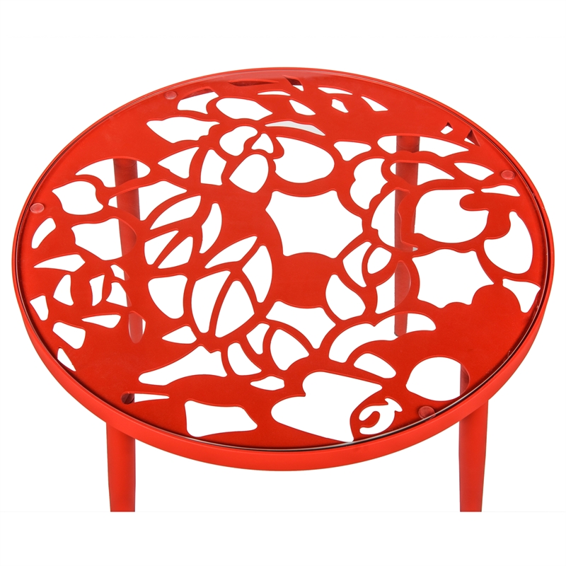 Home Square Modern Glass Top Aluminum Base End Table in Red - Set of 2