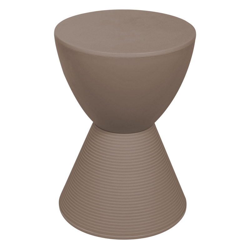 Home Square Modern Plastic Ribbed Round End Table in Taupe - Set of 2