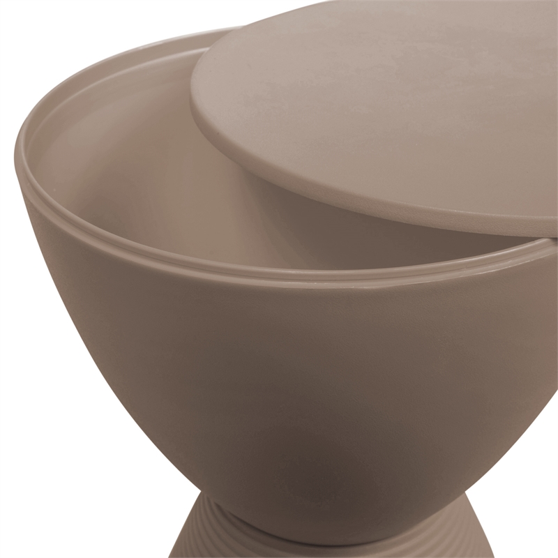 Home Square Modern Plastic Ribbed Round End Table in Taupe - Set of 2