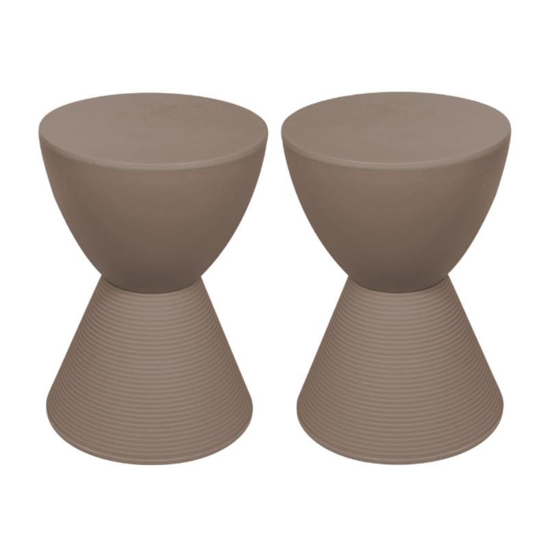 Home Square Modern Plastic Ribbed Round End Table in Taupe - Set of 2