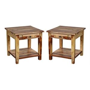 Home Square Solid Wood End Table with Drawer in Natural - Set of 2