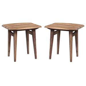Home Square Solid Sheesham Wood End Table in Natural Finish - Set of 2