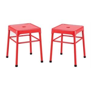 Home Square 18&quot Nylon Steel Backless Guest Stool in Glossy Red - Set of 2