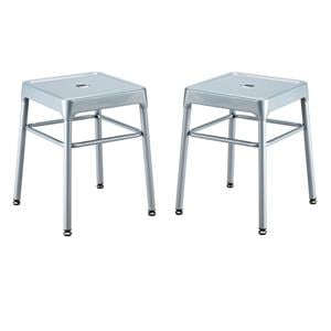 Home Square 18&quot Nylon Steel Backless Guest Stool in Silver - Set of 2