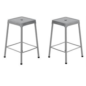 Home Square 25&quot Steel Backless Counter Stool in Glossy Silver - Set of 2