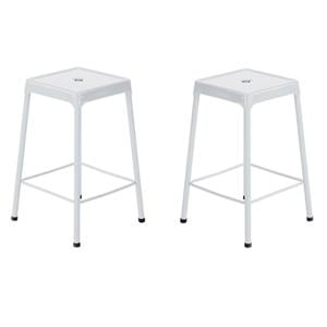 Home Square 25&quot Steel Backless Counter Stool in Glossy White - Set of 2