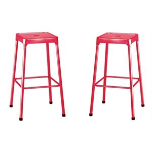 Home Square 29&quot Nylon Steel Backless Bar Stool in Glossy Red - Set of 2