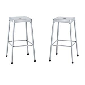 Home Square 29&quot Steel Backless Bar Stool in Glossy Silver - Set of 2