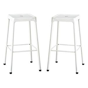 Home Square 29&quot Steel Backless Bar Stool in Glossy White - Set of 2