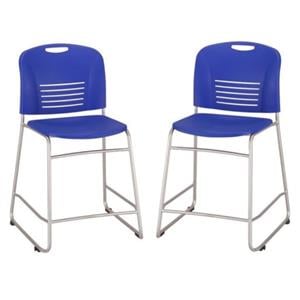 Home Square 25&quot Counter Drafting Chair in Blue and Silver - Set of 2