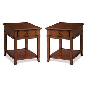 Home Square 1 Drawer End Table in Burnished Cherry Finish - Set of 2
