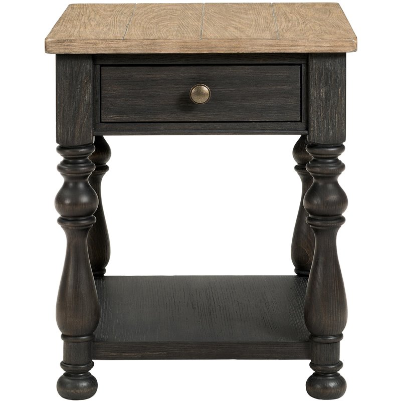 Home Square Side Table in Antique Oak and Matte Black - Set of 2