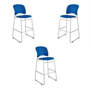 Home Square Round Back & Steel Frame Bar Stool in Blue Finish - Set of 3